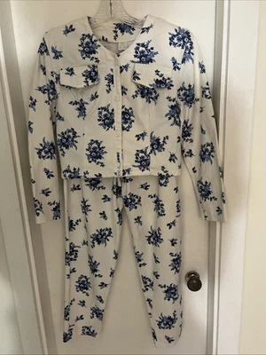 Women’s 3 Piece Set Jacket Pants & Skirt White Denim Blue Floral Size S ILGWU - Image 1 of 4