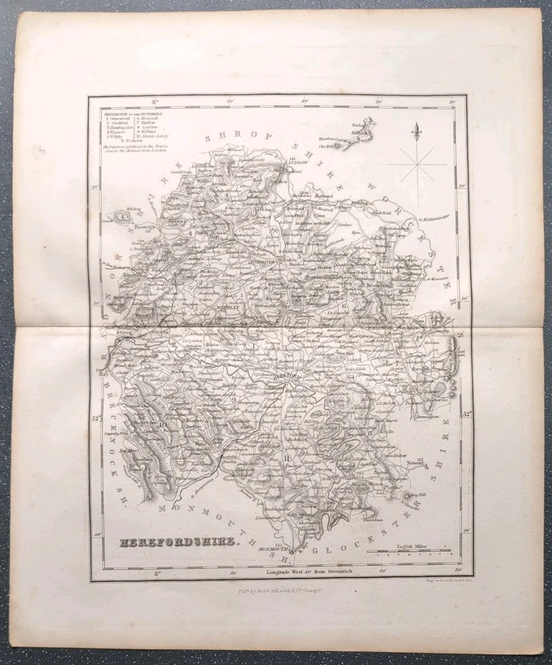 Original 1843 Fullarton County Atlas Map Of Herefordshire  - Image 1 of 1