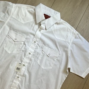 NWT VTG Rustler X-long Tails White Pearl Snap Short Sleeve Shirt Size Large - Picture 1 of 6