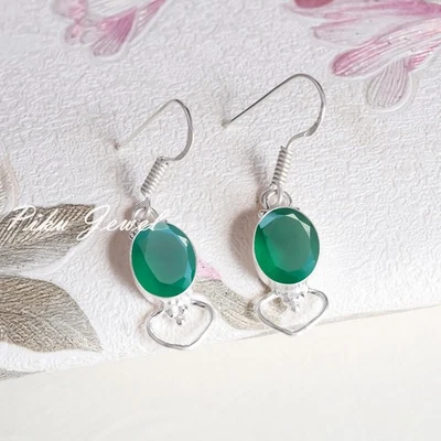 Orecchino in argento sterling 925 con pietra preziosa in onice verde per... - Immagine 1 di 4