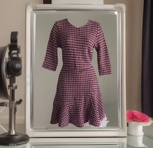 New Lipsy Size 12 Pink White Black Curve Hem Skater Boucle Belted Dress Party - Picture 1 of 19
