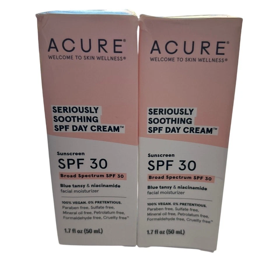 Acure Seriously Crema Calmante FPS 30 Día LOTE de 2, 1.7 Fl Oz NUEVA + REGALO GRATIS Foto 1 de 4
