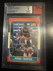 Mychal Thompson signiert 1986 Fleer #111 BGS 9 AUTO Trikot Fusion GU Schuh Portland - Bild 1 von 5