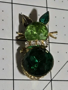 Vtg DODDS Green Rhinestone Cat Brooch Pin, Kitty. Missing An Ear. Incomplete. - Picture 1 of 7