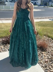 Blondie Nites Prom Dress Size 5 Windsor Emerald Green Corset Sequined WORN ONCE! - Picture 1 of 11
