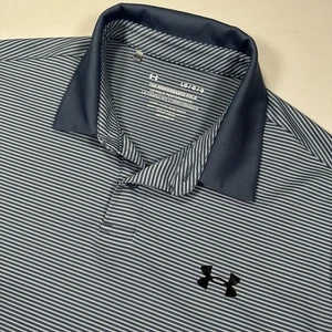 Under Armour Performance Poloshirt Herren Groß Blau Gestreift Golf Athletic - Bild 1 von 5