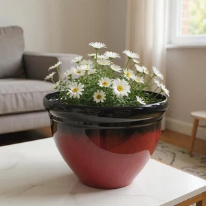 Garden Large Round Glazed Effect Planter Patio Flower Plant Pot Tub Red 4L - Picture 1 of 9
