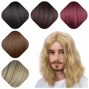 Long Curly Hair Synthetic Men's Cosplay Wig Shoulder-length Brown Wavy Wigs - Picture 1 of 11