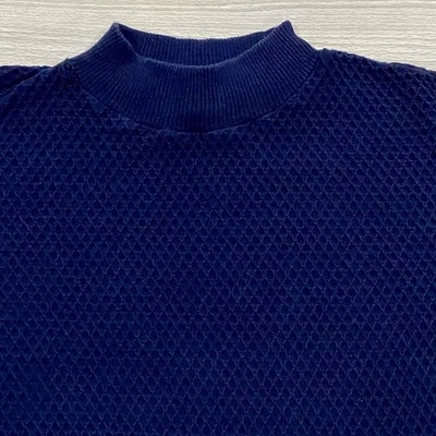 Top pop Grants vintage de los años 70 para hombre S azul marino palomitas de maíz tejido cuello alto falso con agujeros Foto 1 de 4