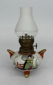 Vintage Kerosene Brass Mini Lamp Geisha Porcelain Gilt Oils Lamps Japanese Style - Picture 1 of 9