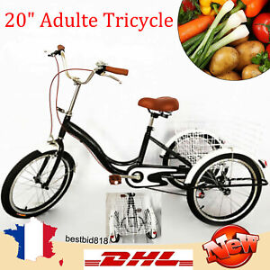 20" Adulte Tricycle 3 Roues Vélo De Croiseur Adult Vélo Trike Avec Panier Noir