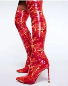 Steve Madden Vava Thigh High Boots Size 6.5M Flare Vortex Orange Blogger Fave - Picture 1 of 16