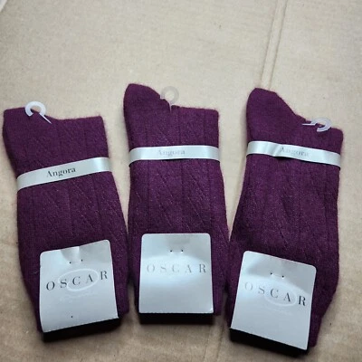 Calcetines Ciruela Angora Angora Vintage Oscar De La Renta Talla 9-11 Mujer 3 Pares Nuevos con Etiquetas Foto 1 de 4