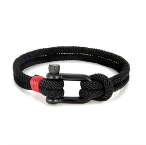 MKENDN Men Black Stainless Steel U shape Survival Bracelet Outdoor Camping - Foto 1 di 4