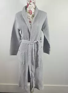 Papinelle women's robe grey sleepwear long sleeve waffle 100% cotton belt Size S - Picture 1 of 11