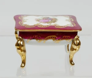 Limoges Burgundy & Gold Fragonard Lovers Design Piano Stool Shape Trinket Box - Picture 1 of 3