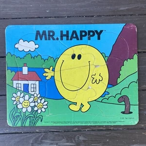 Vintage 1980 Roger Hargreaves Mr. Happy Frame Tray Puzzle Cute Old Kitsch Retro - Picture 1 of 8