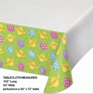 Happy Easter Eggs Chicks Tablecover Tablecloth Plastic 54" x 102" Border Print - Picture 1 of 2