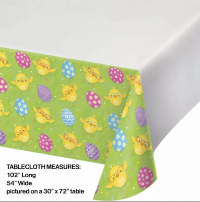 Happy Easter Eggs Chicks Tablecover Tablecloth Plastic 54" x 102" Border Print - Image 1 of 2