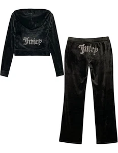 NWT Juicy Couture 0X Plus Black Color Logo Velour Tracksuit Set Hoodie & Pants - Picture 1 of 5