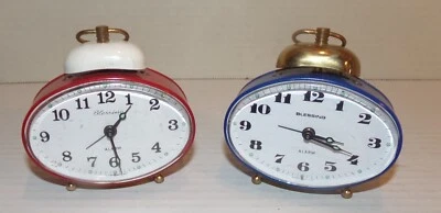 2 Vintage Blessing Retro RED/BLUE Metal Alarm Clock West Germany Working - Image 1 of 4