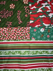 5 Pieces Christmas Holiday Fabric -Red/Green Candy Cane/Stripes -Various Lengths - Picture 1 of 8