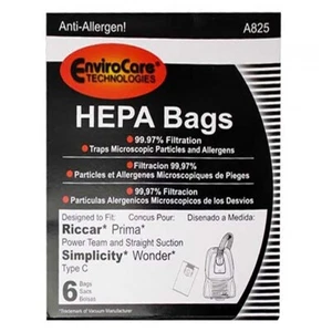 A825 EnviroCare Replacement HEPA Filtration Vacuum Cleaner Bags (6) Riccar - Picture 1 of 2