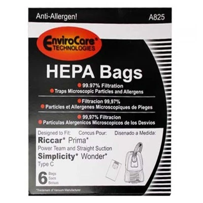 A825 EnviroCare Replacement HEPA Filtration Vacuum Cleaner Bags (6) Riccar - Image 1 of 2