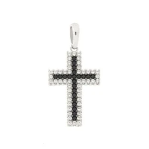 Pendant Cross White Gold 18k with White Zirconia And Black - Picture 1 of 1