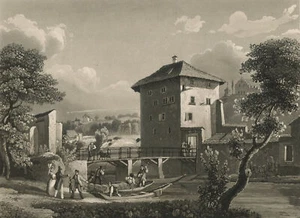 SCHLÖSSCHEN WÖRTH - Gesamtansicht - Aquatinta um 1850 - Picture 1 of 2