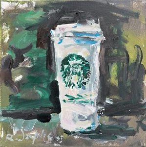 Starbucks Coffee Cup – Original 12x12 Acrylic Painting on Canvas - Kitchen Art - Picture 1 of 9
