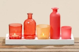 Boltze Windlicht Vasen Set 6tlg Dekotablett mit Teelichthalter rot orange Deko - Bild 1 von 1