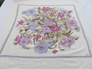 KBC SIGNIERTER ZIERLICHER CREME & MAUVE BLUMENDISTEL DRUCK SEIDE BAUMWOLLE BL QUADRATISCHER SCHAL - Bild 1 von 19