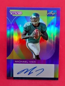 2023 LEAF VIVID FÚTBOL MICHAEL VICK AUTÓGRAFO AZUL SSP# 7/7 NÚMERO DE CAMISETA - Imagen 1 de 2