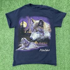 Vintage 90s Montana Wolf Blue T-Shirt Size Small