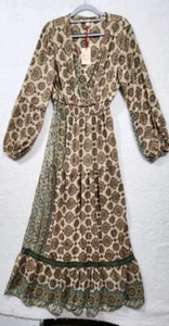 Anthropologie Raga Paisley Crochet Maxi Dress Plunge Neck Boho Size Large NEW - Picture 1 of 15