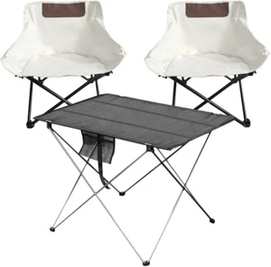 Camping Folding Table and Chair Set, 2Pcs Aluminum Fold up Chair with 1Pcs Light - Picture 1 of 7