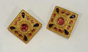 ORECCHINI VINTAGE MVH MICHAELA VON HABSBURG CLIP CAB PIETRA VIOLA E PERLE - Foto 1 di 5
