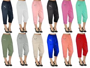 Women Capri Trouser Elasticated Cherry Berry Cropped 3/4 Ladies Plus Size Pants - Picture 1 of 22