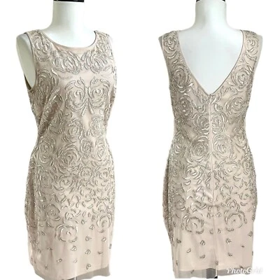 Vestido recto Aidan Mattox bordado con cuentas 8 Gatsby cóctel fiesta Año Nuevo  Foto 1 de 4