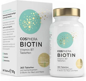 Cosphera Biotina Alto Dosaggio 10.000 mcg D-Biotina 365 Compresse Vegane - Foto 1 di 6