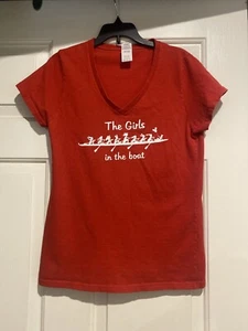 The Girls In The Boat T Shirt Mouse Ears Women’s Small Red Canoe Flaw B107 - Picture 1 of 7
