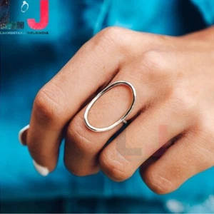 Oval Ring 925 Sterling Silver Stackable Ring Chunky Ring Statement Women Ring - Picture 1 of 2
