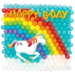 Unicorn Rainbow Latex & Foil Balloon Back Drop Kit Birthday Party 260 pcs 71"x75 - Picture 1 of 5