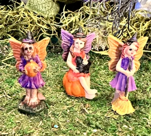 Casa de Muñecas Hadas Jardín Accesorios ESPELUZNANTE HALLOWEEN Conjunto de 3 Hadas Ángel Brujo - Imagen 1 de 1