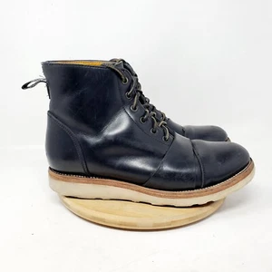 UNMARKED Stiefel Herren 7 Schwarz Leder Schuhe Schnürschuhe Arbeit Kappe Zehe Handarbeit Vibram - Bild 1 von 16