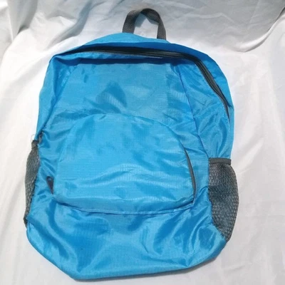 Blue Nylon Foldable Pack Backpack School Travel Camping Outdoor Beach Hiking  - Image 1 of 4