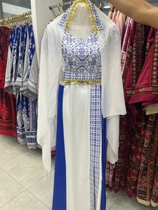Women Palestinian Embroidered Thobe Tatreez Polyester with Satin Details & Scarf - Picture 1 of 6