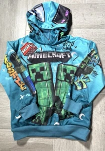 Minecraft Creeper Kids Hoodie size 6 Pullover Fleece Lining Turquoise Graffiti - Picture 1 of 6