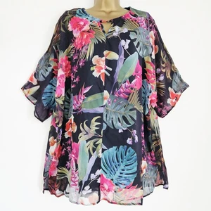 NUEVA Blusa Top Ex Evans Talla Grande 16-32 Chifón Ala de Murciélago Floral Rosa Verde Negra - Imagen 1 de 6